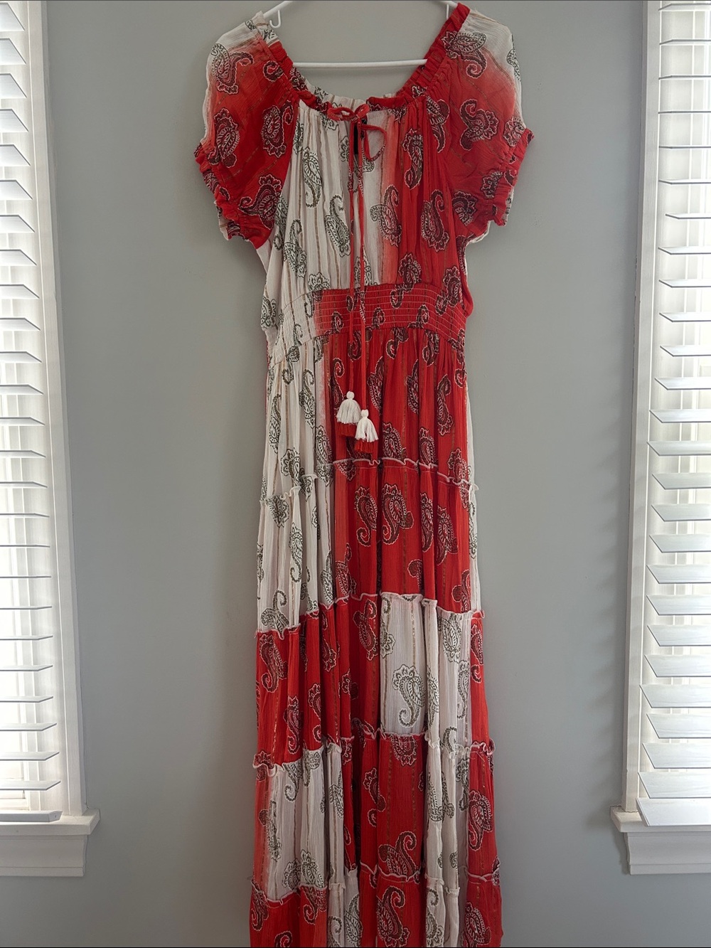 Me2 Magic Orange & White Paisley Maxi Dress with Tassel Tie
